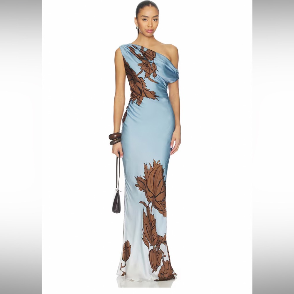 Rococo Sand One Shoulder Maxi Dress in Blue